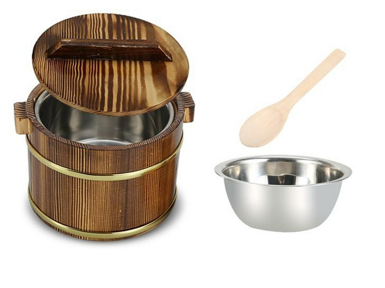 Wooden Rice Bucket with Lid: Insulated Serving Bowl and Spoon for Dining Table