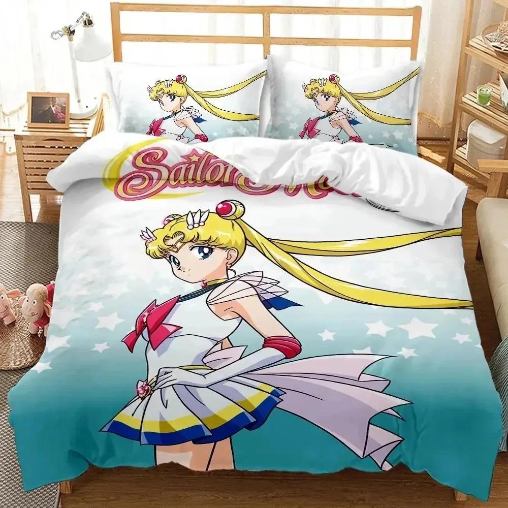 Cartoon S-Sailor-M-Moon Bedding Set,Boy&Girl Duvet Cover Pillow Case Gift, Home Bedroom Quilt Set Large King 260x220cm