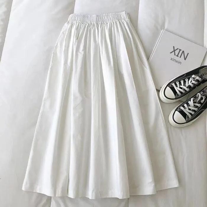 Skirt Women Summer Casual Versatile Elastic High Waist Loose Skirt Oversize Stretchy Cotton Dresses