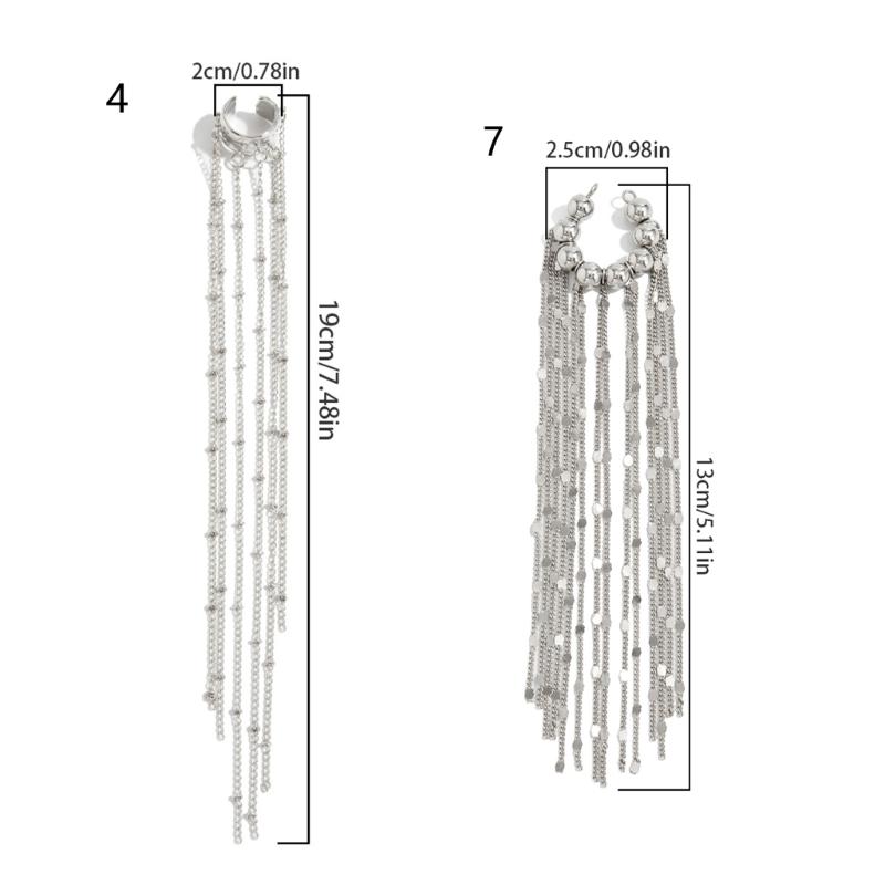 Stylish Clip On Earrings For Women Trendy Imitation Bead And Fringe Hanging Ear Cuffs