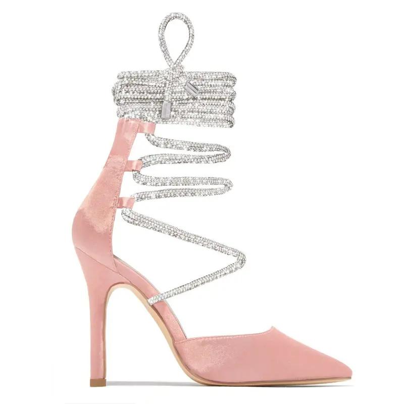 

Стразы Дизайн Sense Banquet Красивые туфли на высоком каблуке Острые тонкие каблуки Французская мода Сандалии Темперамент Богиня 35 розовый