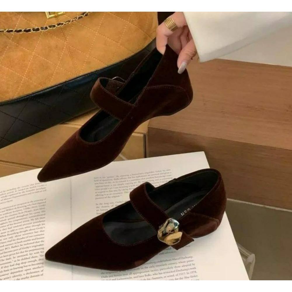 Damen Mary Jane Schuhe Herbst Elegant Kleiderschuhe Retro Wildleder Quadratische Zehenpartie Print Mode Schnalle Damenschuhe Zapatos Mujer