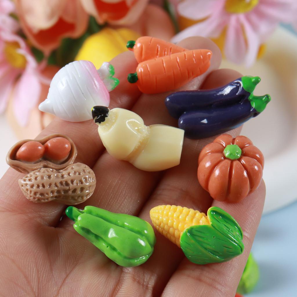 5pcs Simulated Fruit Resin Ornaments Mini Food Vegetables Fingertip Mini Handicraft DIY Hair Clips Phone Case Resin Accessories