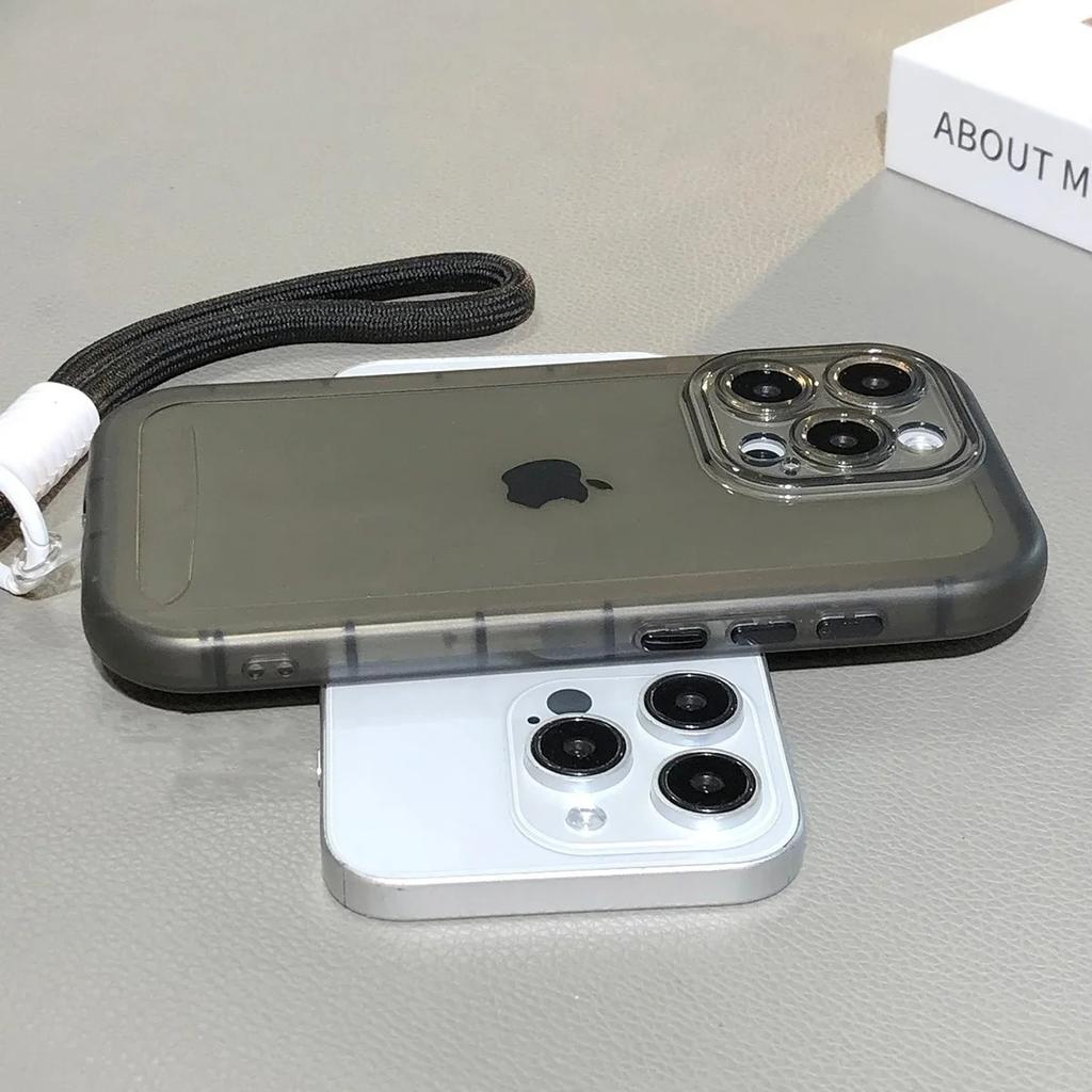 Transparent Hand Wrist Strap Soft Case for iPhone 16 15 14 Pro Max Plus 13 12 11 With Lanyard Candy Color Clear Silicone Cover