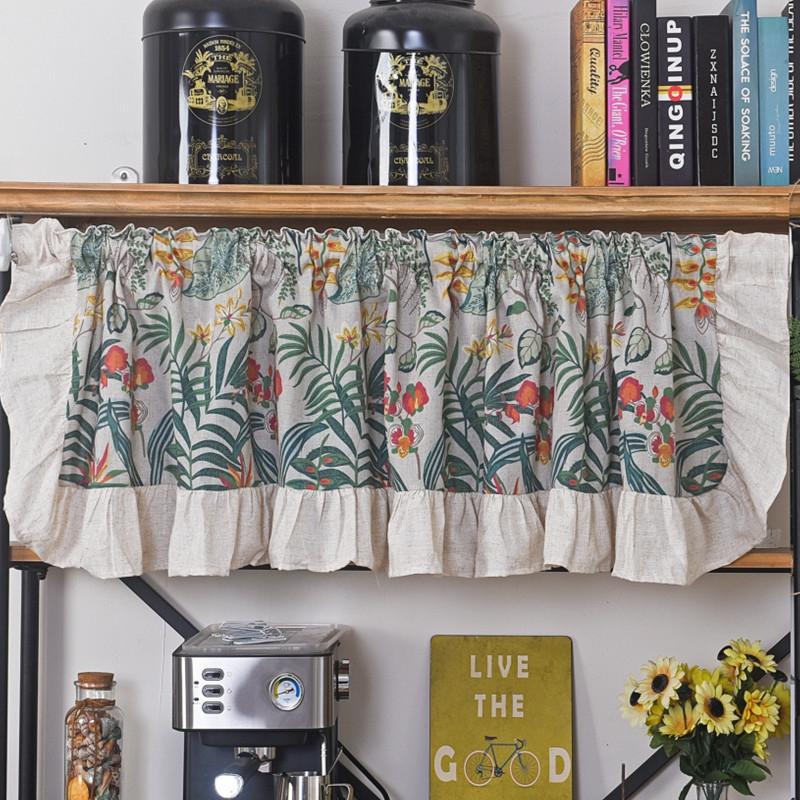 Ruffle Edge Curtains Lace Hem Short Curtain for Kitchen Small Window Drapes Dust Cabinet Door Curtain Coffee Shop Decor