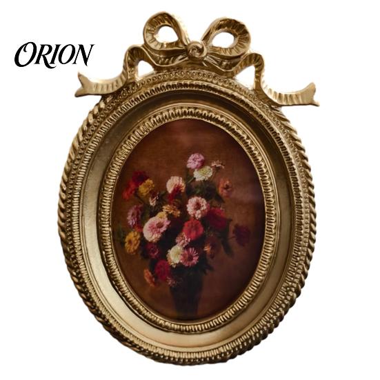 Round Photo Frame Retro Frame, Golden Coated Distressed Picture Resin with Rococo European Palace Style Texture, Tabletop And Wall Mount Decor D