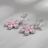 Cute Female Pink Zircon Stone Silver Color Stud Flower Earrings Lovely Bridal Wedding  For Women