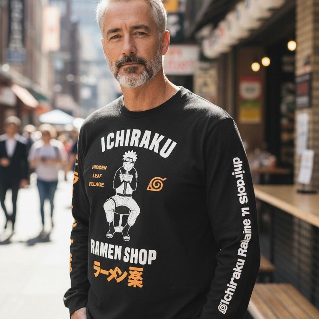 Naruto Shippuden Men s L Black Ichiraku Ramen Shop Long Sleeve T-Shirt L