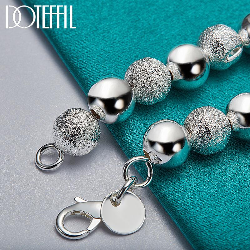Smooth Frosted Bead Bracelet 925 Sterling Silver Fashion Jewelry
