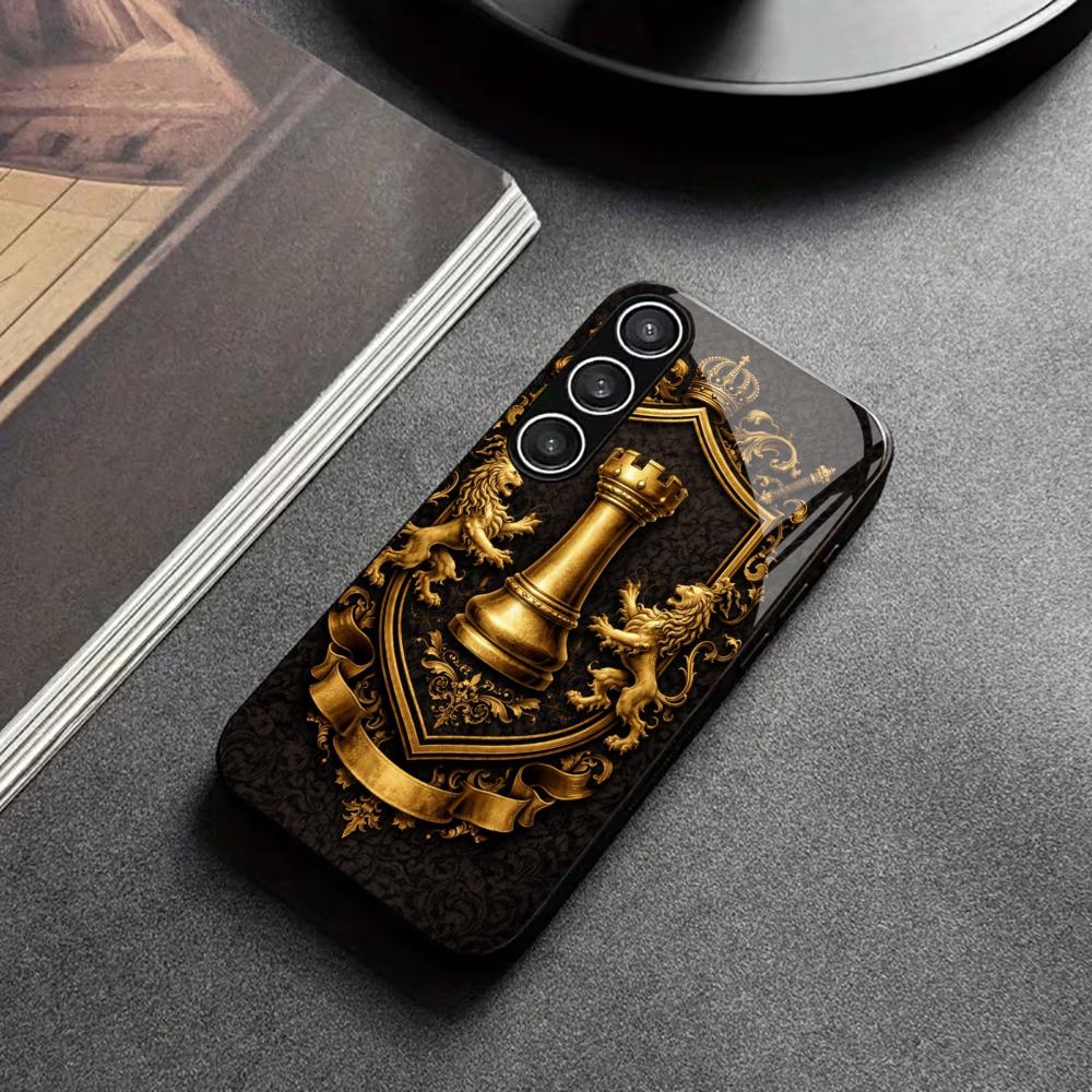 Retro golden lion pattern Hard case Men Glass PhoneCase for Samsung Galaxy S26 S25 S24 S23 S22 S21 FE Ultra Plus Dropresistant