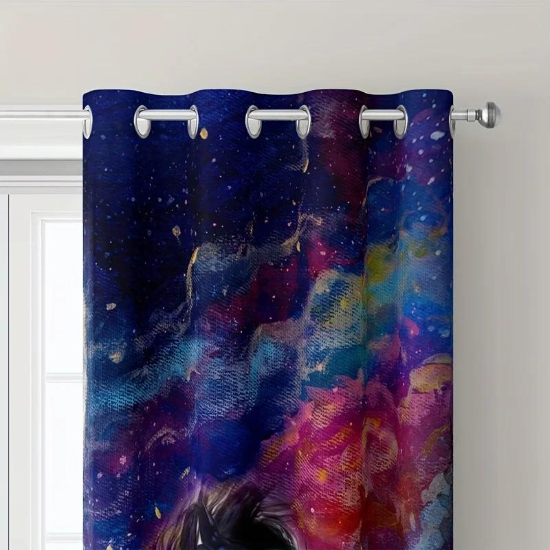 Animal Flying Horse Printed Curtains Fashion Printed Curtain for Bedroom Kitchen Living Room Home Decor New Pattern 2 Panels