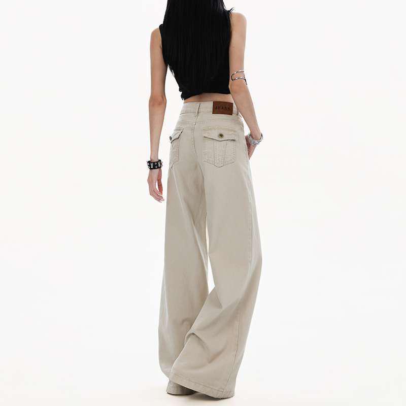 Casual Low-Waist Wide-Leg Jeans with Beaded Canvas Detail Extra Large