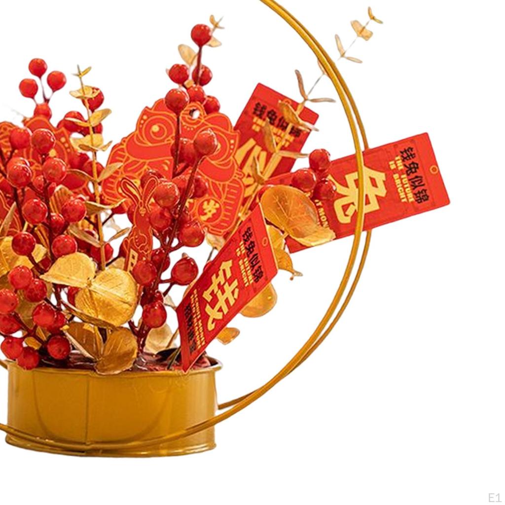 Chinese Flower Basket Ornament Decorative for Indoor Living Room Holiday Home Decor
