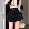 High-Waisted Retro Coffee Ruffle Mini Skirt for Women