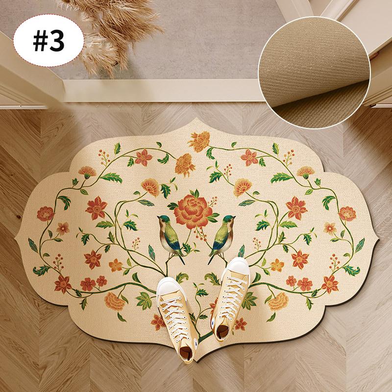 Retro Front Door Mat Irregular Bath Mat Printed Entrance Doormat Absorbent Non-Slip Rug Bedroom Carpet Toilet Bathroom Foot Pad