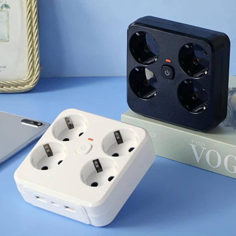 4-in-1 EU-Steckeradapter – Steckdosenleiste mit Hauptschalter, optionalen USB- und Typ-C-Anschlüssen