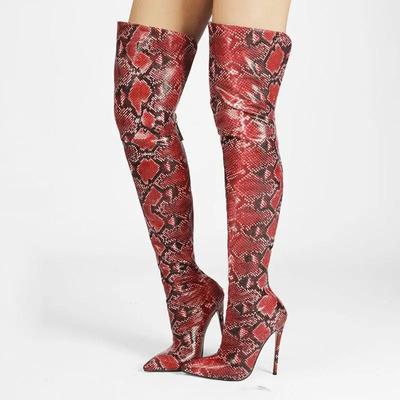 Reife Frauen Stiefel Über dem Knie Retro Neuheit Lässige Stiefel 12CM Stiletto 2025 Post Reißverschluss Schlangenleder-Stil Pole Dance Damen Schuh