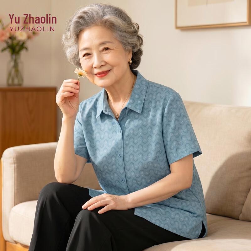 YUZHAOLIN Women s 100% Cotton Short Sleeve Shirt 4XL синий