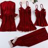 Neue Home Wear Samt Pyjamas Pyjamas 4-teiliges Set Damen Pyjamas Sexy Spitzen Pyjamas Pyjamas Set Lose Home Kleidung