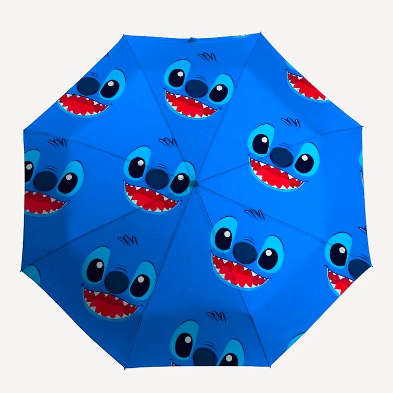 Disney Stitch,Cartoon,Blue Manual Opening and Closing Umbrella, 8-Rib Reinforced Folding Design, Lightweight