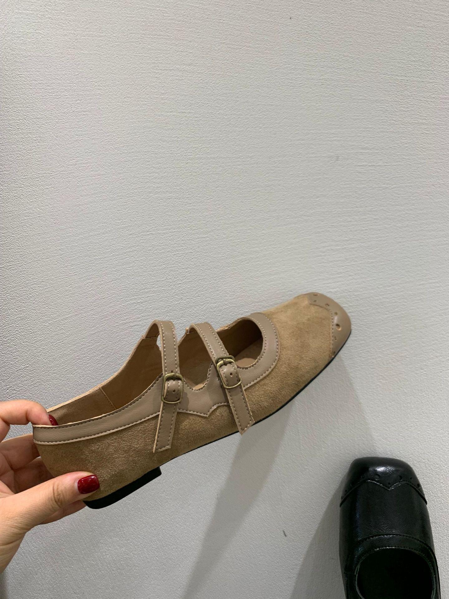 

Корейская версия нишевый дизайн чувство плоские туфли Мэри Джейн маленькие кожаные туфли осень и зима французский ретро двойная пряжка одинарные туфли женская обувь 40 хаки