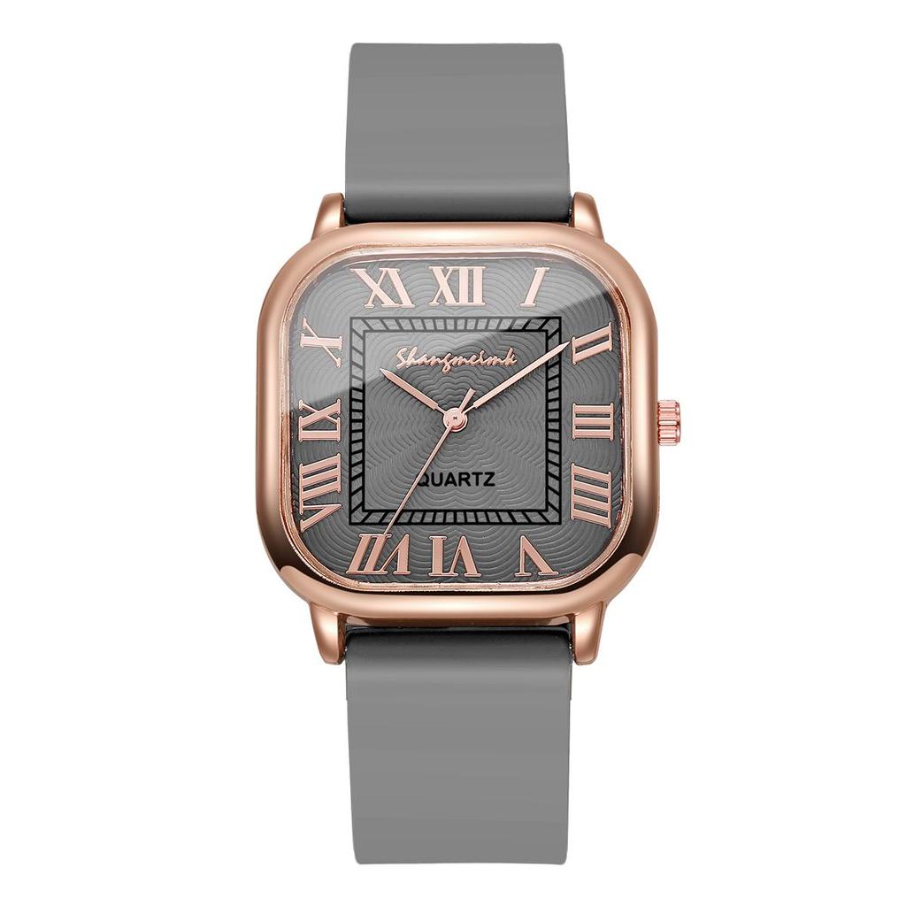 Damen Quadratische Uhren Silikonband Römisches Zifferblatt Quarz Armbanduhr für Damen Uhr