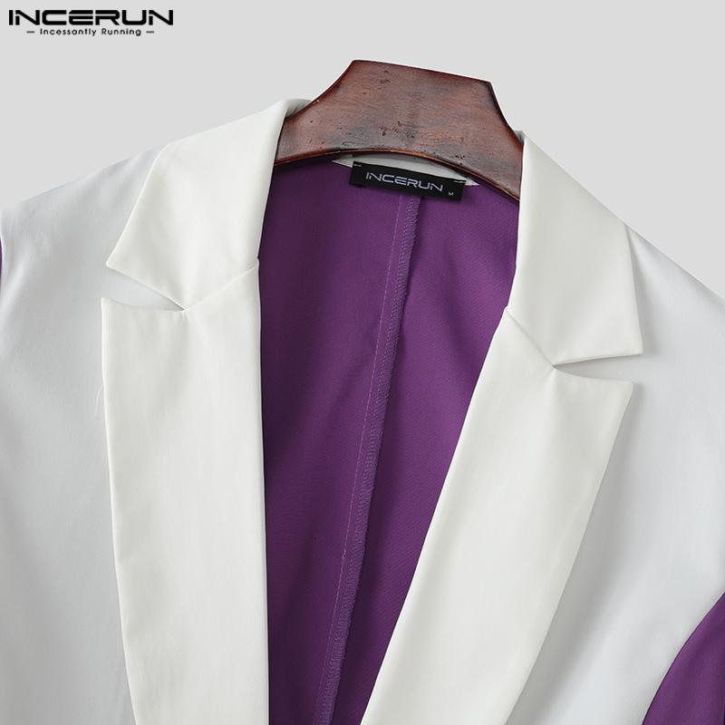 INCERUN Two Pieces Men Lapel Long Sleeve Patchwork Cropped Blazer Long Flare Pants Sets Outfits