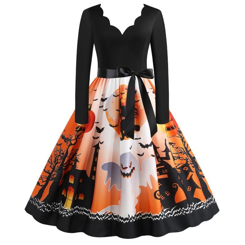 JPNTKY Fashion Spring Autumn V-Neck Long Sleeve Casual Dresses