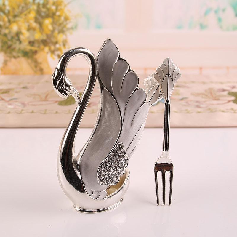 Decorative Dinnerware Set with Swan Base Holder Spoons and Forks for Coffee Fruit Dessert Stirring Mixing Ideal Gift Ideas