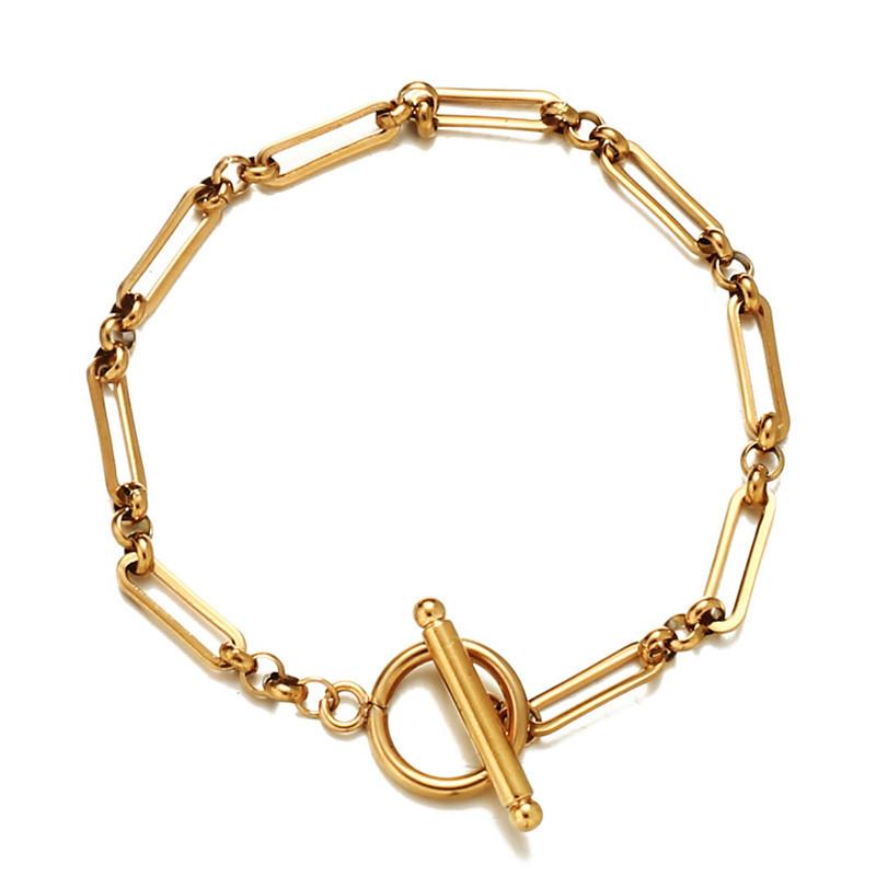 Trendy Cuban Link Chain Fine Bracelet Stainless Steel 14K Gold Plated Women's Jewelry Party