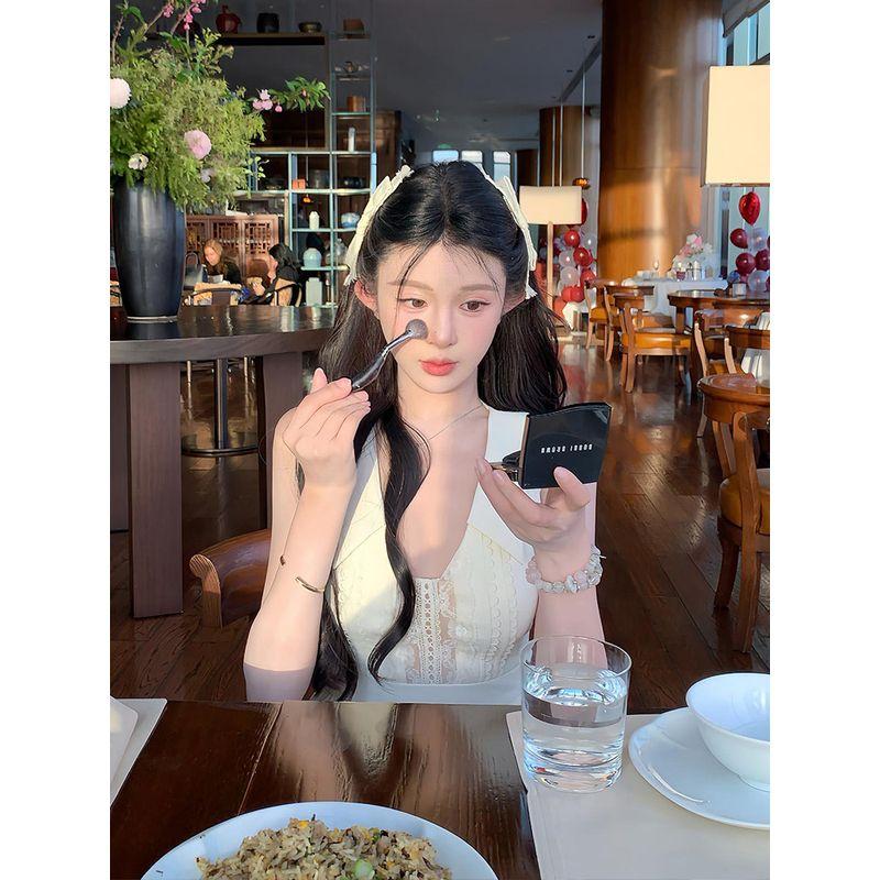 Syj/Shuyi Home Slightly Oversized Girls French Pure Desire Style Sexy V-neck Dress Female White Sweet Sexy Puff Short Skirt