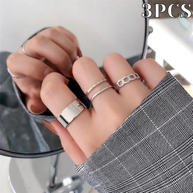 3 stk Hip-Hop Japansk Stil Åpen Justerbar Legering Pekefingerring For Kvinner Menn Personlighet Kul Punkring Smykker