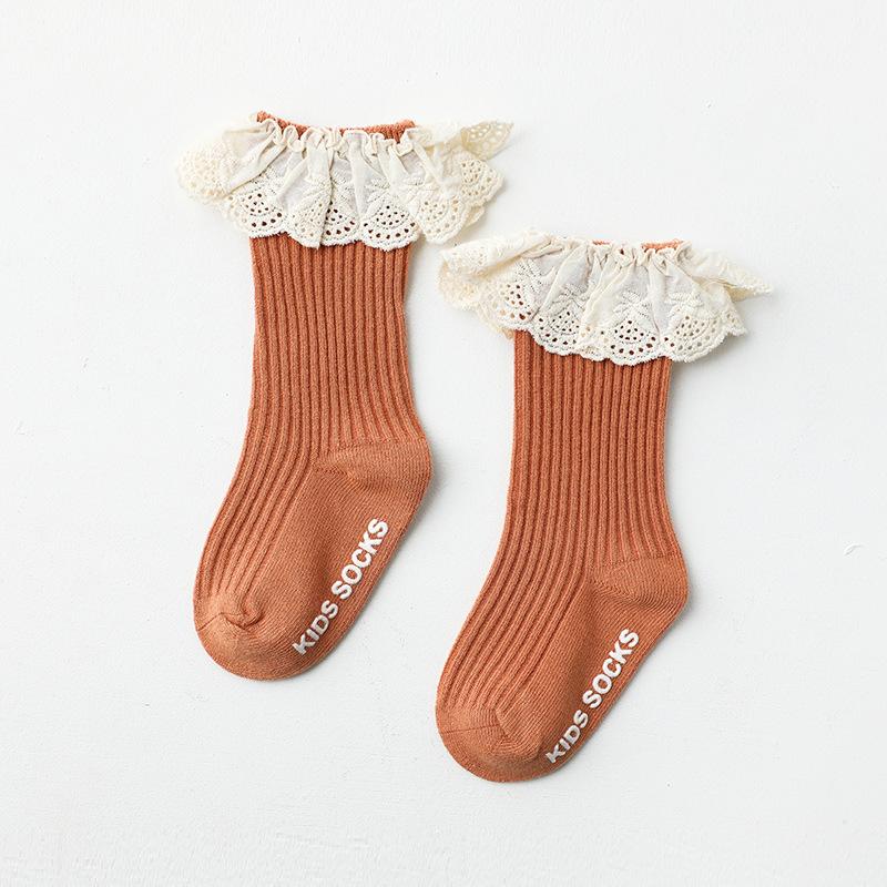 Lawadka Newborn Baby Girl Socks Lace Baby Knee Socks Anti Slip Cotton Socks for Girls Princess Long Autumn Winter Stockings 0-3T