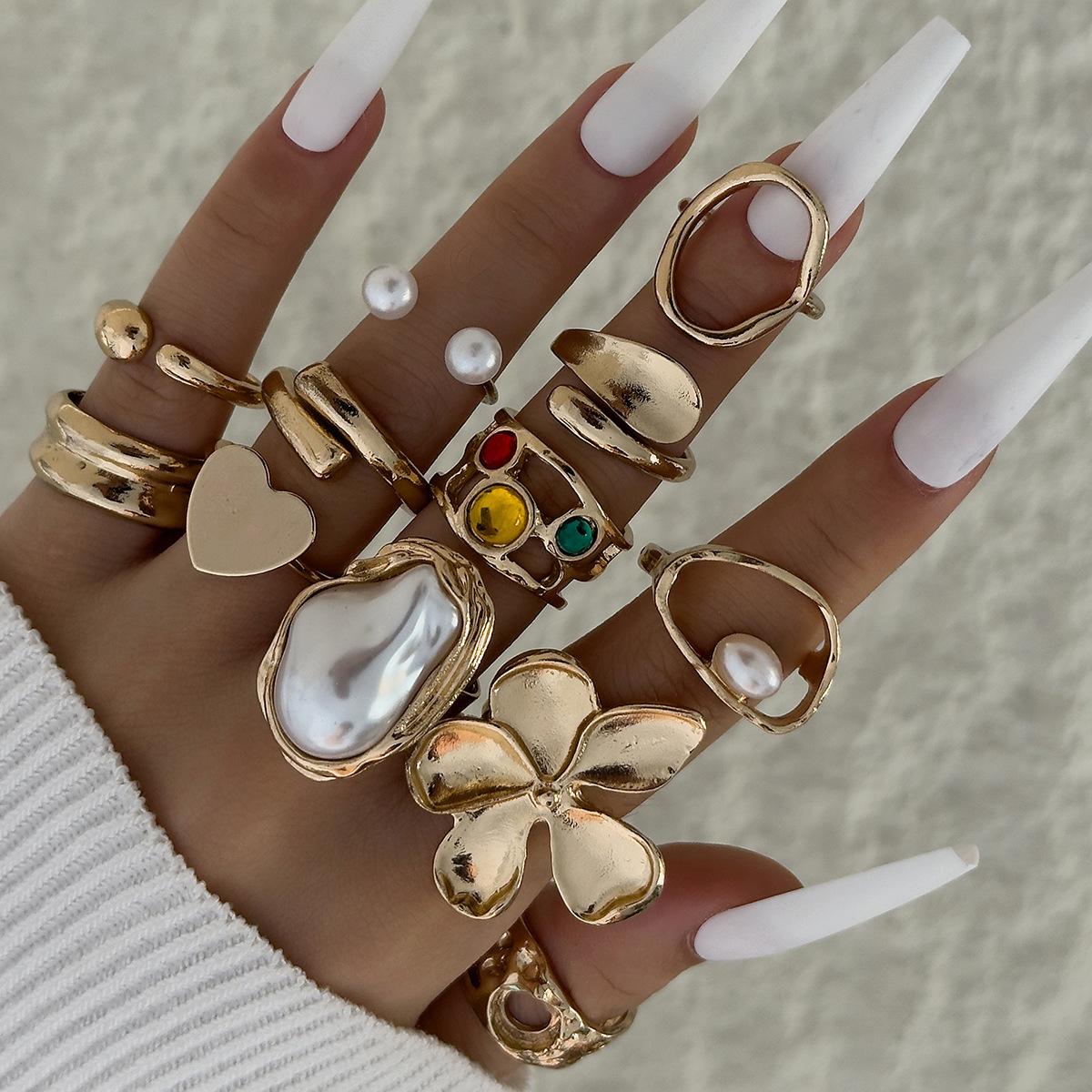 Liquid Lava Flower Opening Pearl Ring Baroque Gemstone Ring Set