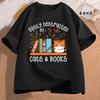 Easily Distracted By Cats & Books Tees Tops  Floral Cat Shirt Women Fashion Tshirt Oversize Summer Tshirt Short Sleeves Clothing