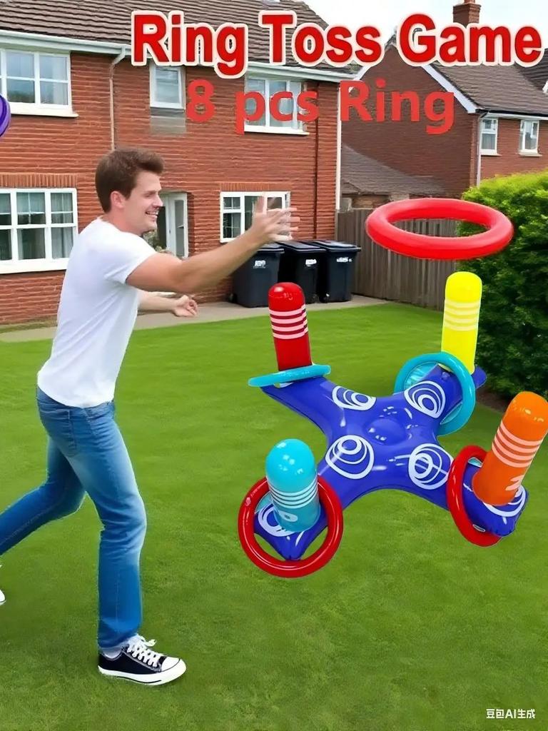 inflatable throwing ring game bean bag game board, including 8 rings and a base, Christmas gifts, suitable for courtyard