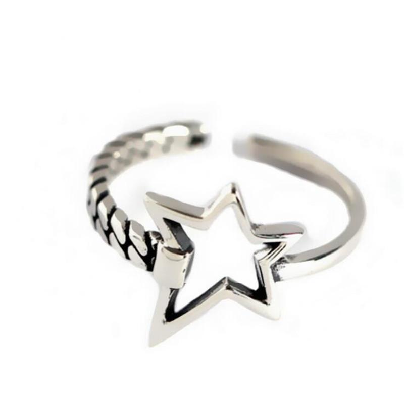 New Simple Personality Irregular Five-pointed Star 925 Sterling Silver Jewelry Hollow Star Lock Chain Opening Rings TYB483