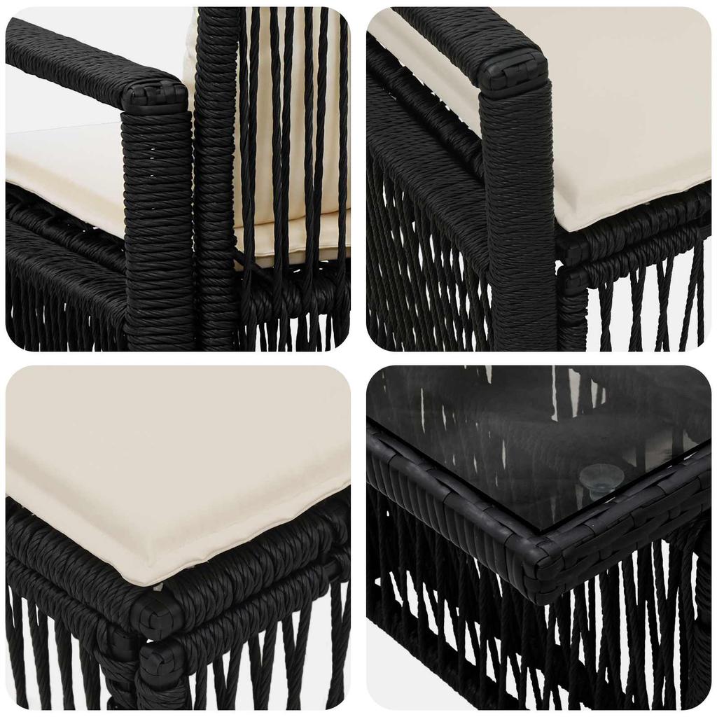 Garden Sofa Set 5 Pieces Black and Cream White Poly Rattan