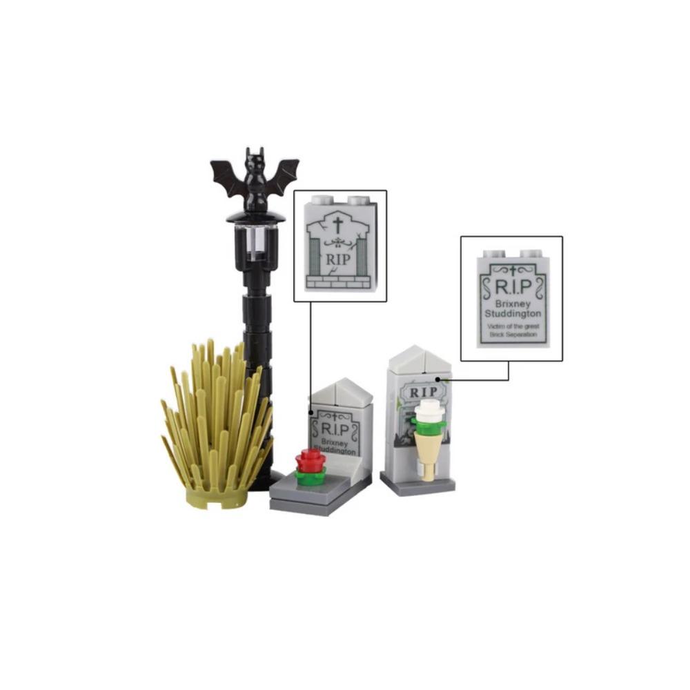 MOC Halloween Building Blocks Model Decorations Medieval Witches Vampires Thrones Kitchen Street Lamps Tombstones Toy Gift S025