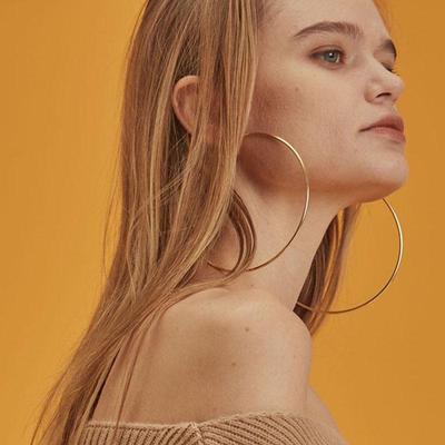 Women Metal Big Circle Smooth Large Round Ring Hoop Earrings ARI