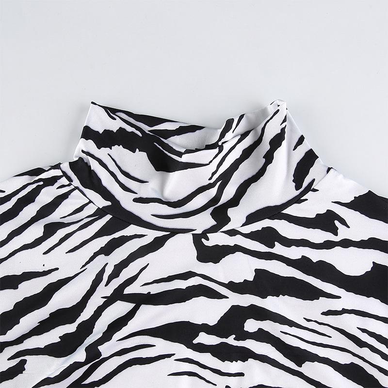 Animal Zebra Print Backless Cropped T-Shirt Dame Sexy Langermet T-skjorte Dame Fashion Crop Tops T-skjorter Streetwear