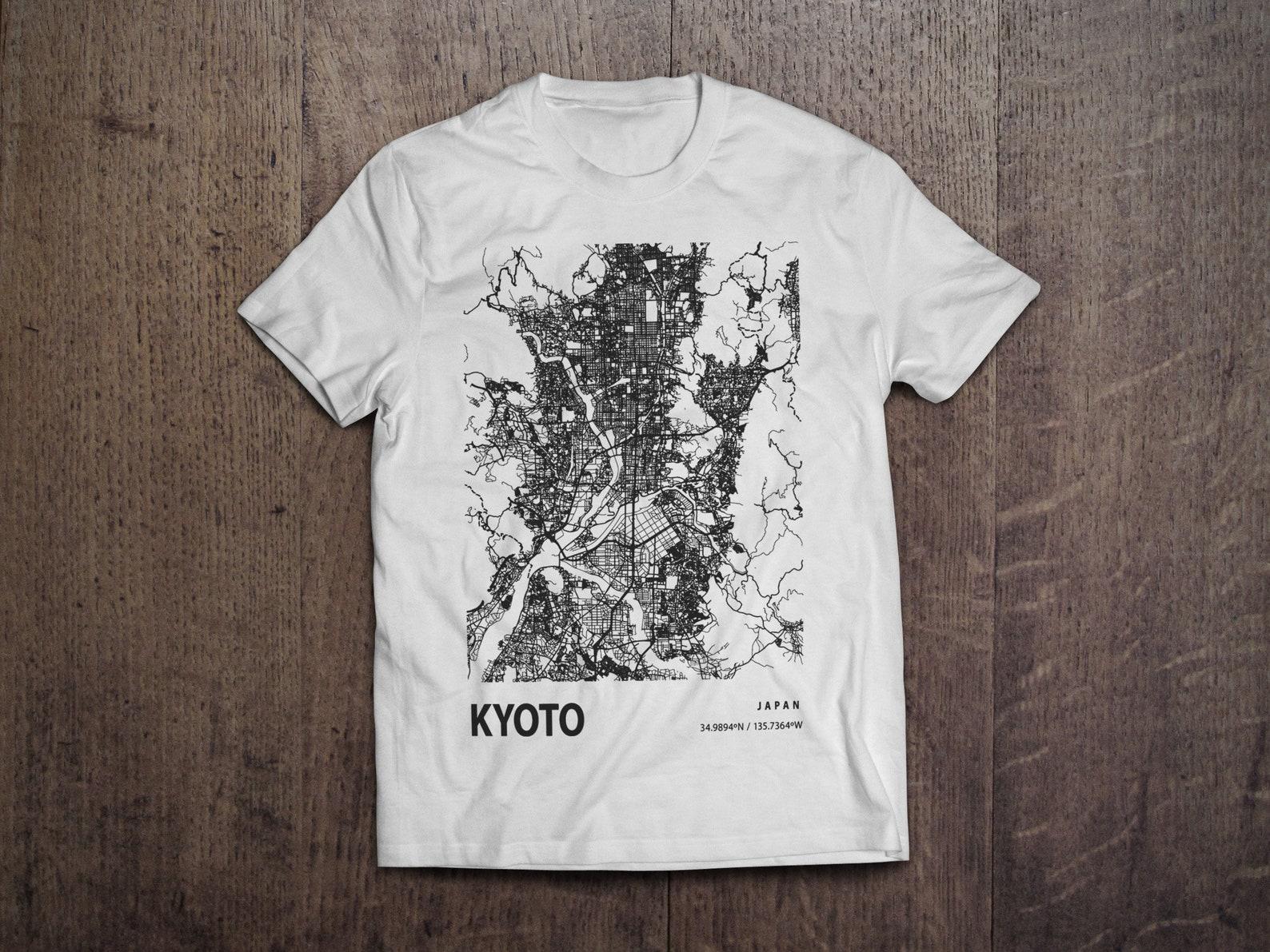 Kyoto Japan Blueprint City Map Coordinates / Heavyweight cotton unisex T shirt with print tee top 3XL