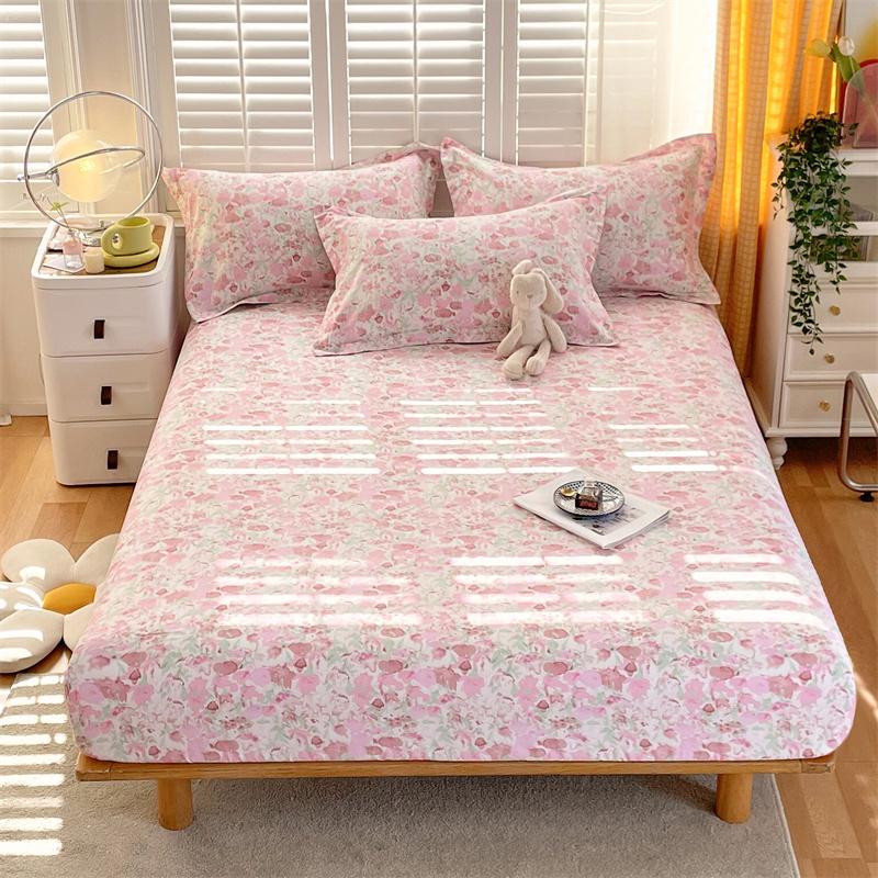 Blue White Floral Pattern Fitted Sheet Set Abstract Flowers Cotton Bedding Set Skin-friendly Non-slip Bedspread with Pillowcases