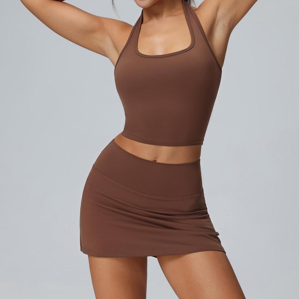 European & American Women's Sexy Yoga Skirt Set: High-End, Quick-Dry, Outdoor Sports & Tennis Fitness Outfit.