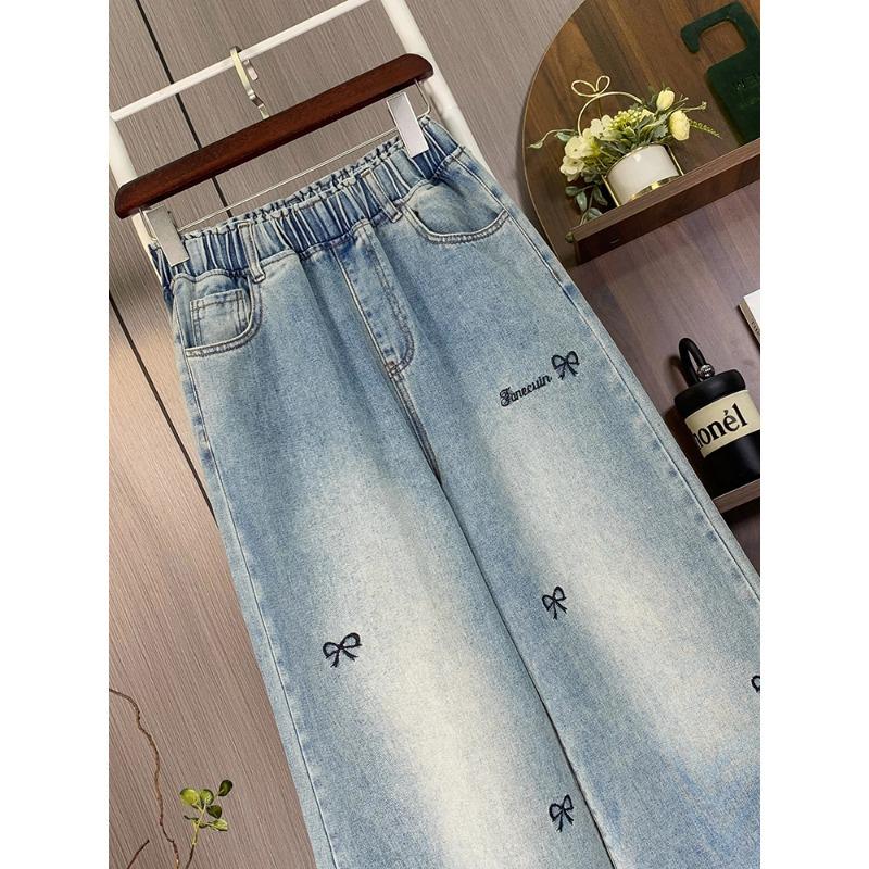 DIMANAF 2025 Plus Size Autumn Blue Basic Jeans New Pants Elastic  Women Loose Denim Trousers Big Casual Pants 6XL