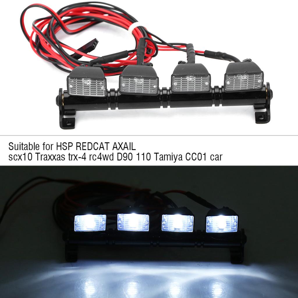 4 LEDs Light Bar Roof Lights Lamp Accessory Part for Axial scx10 Traxxas trx‑4 RC Car (White)