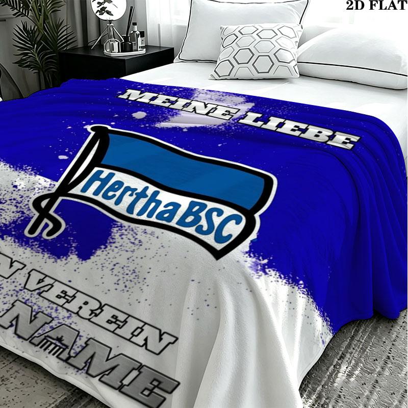 1PC Hertha BSC Custom Name Patterned Flannel Blanket Suitable For All Seasons for Home Decor Warmth and Comfort Gifts Holiday Present