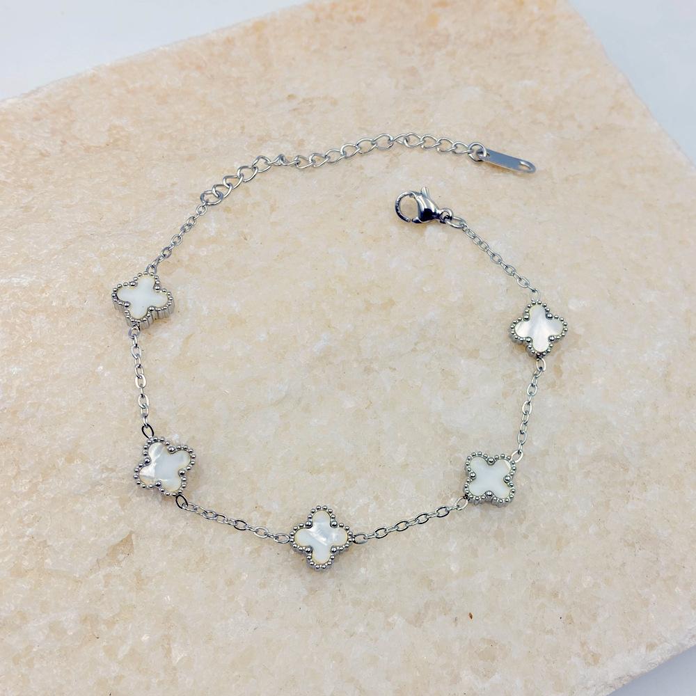 9MM Four-Leaf Clover Women's Bracelet Lucky Four-Leaf Clover Popular Influencer Style Fashionable Titanium Steel Non-Fading Bracelet