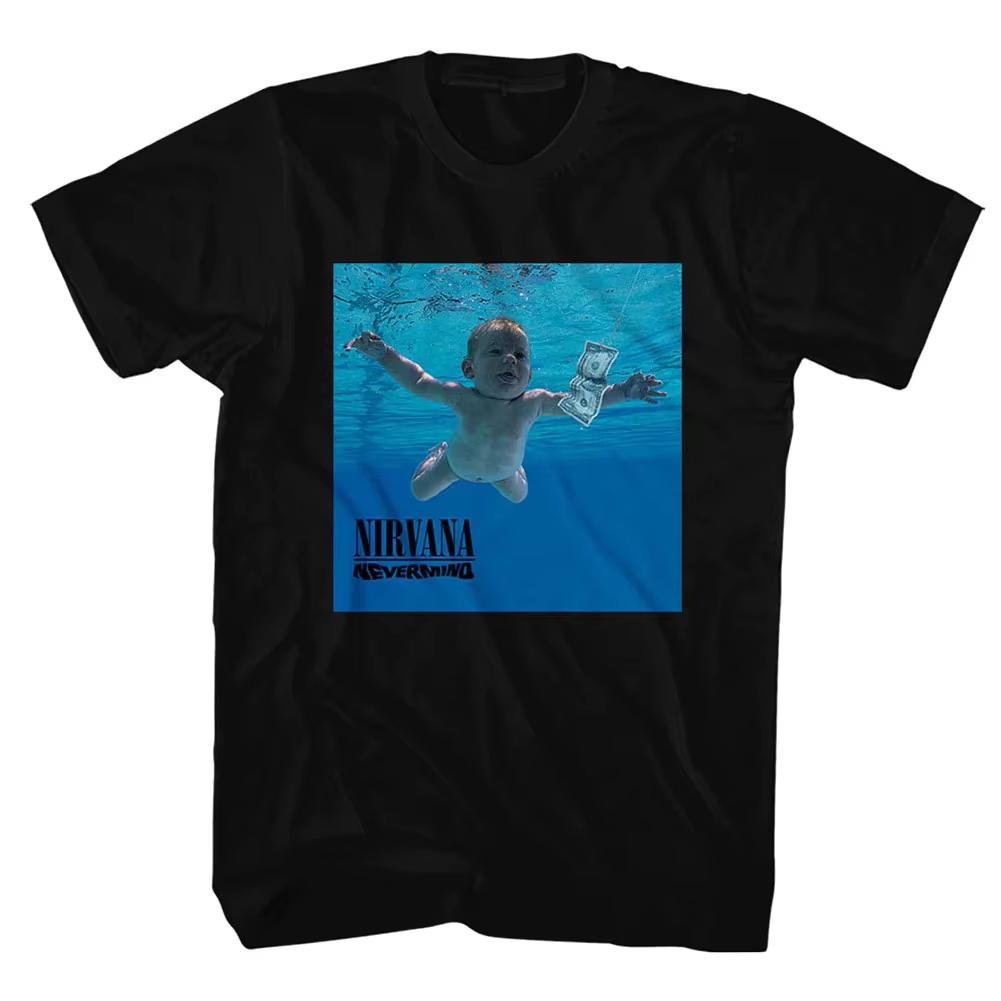 Nevermind Okładka Albumu Czarny NIRVANA Koszulka Zespołu Bawełniana Koszulka Graficzna Unisex Damska Letnia Streetwear