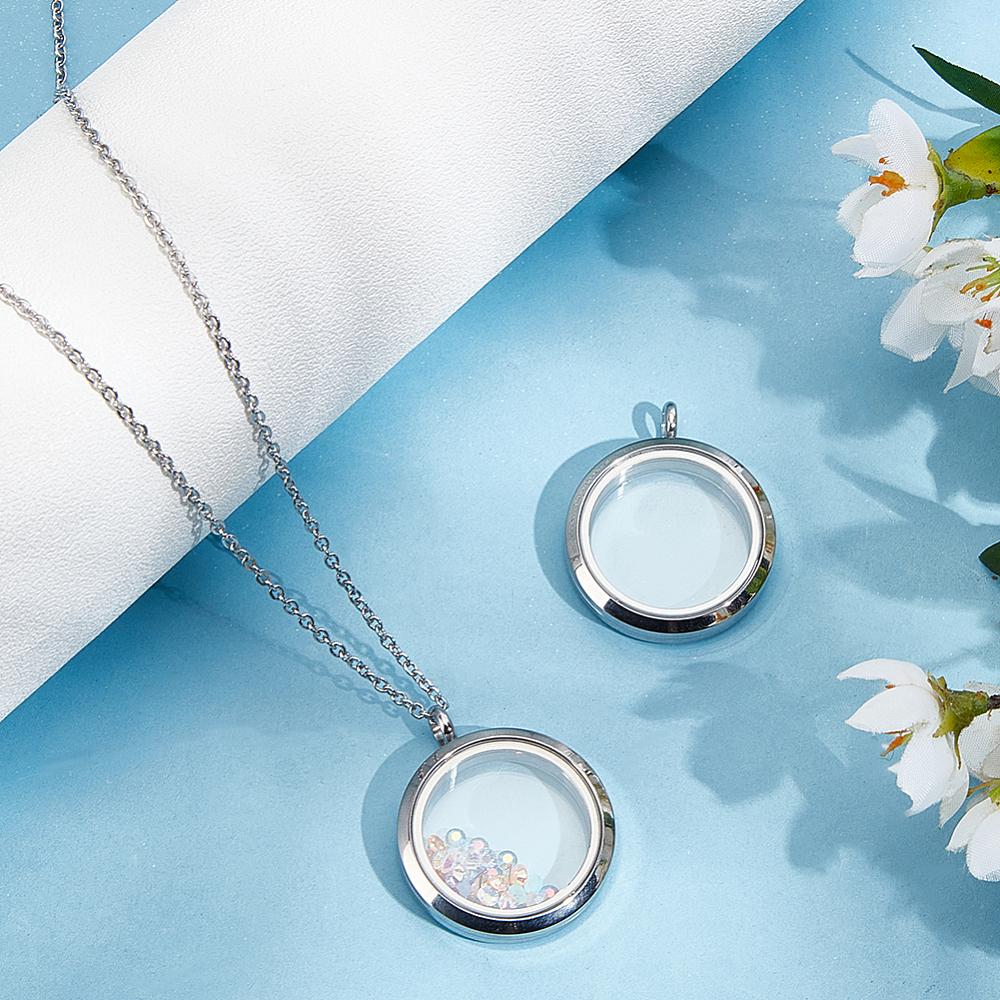 2Pcs 304 Stainless Steel Locket Pendants, with Glass, Flat Round Charm, Stainless Steel Color, 36.5x30x7mm, Hole: 5mm